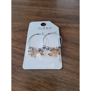Laura Janelle * By Cousin * Pair Of SWAROVSKI Crystal Topaz Hoop Earrings New